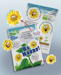Zakje met zonnebloem zaden en leuke stickers - 10 stuks Zakje met zonnebloem zaden en leuke stickers - 10 stuks